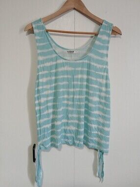 Garage Blue & White Tie-Dye Cropped Tank Top - Size L - Tie Detail